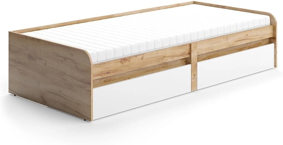 Letto per bambini Clario, Bianco/Artisan, 90x200 cm Senza materasso, estendibile come letto per ragazzi con superficie letto aggiuntiva
