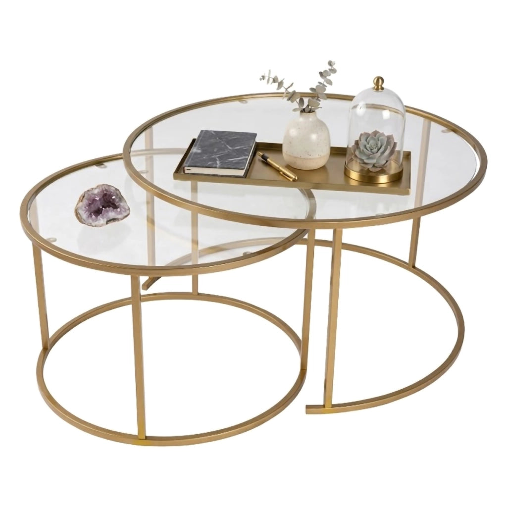 Telti, Tavolino da Salotto Piano in Vetro Temperato, 80x80x43h cm oro
