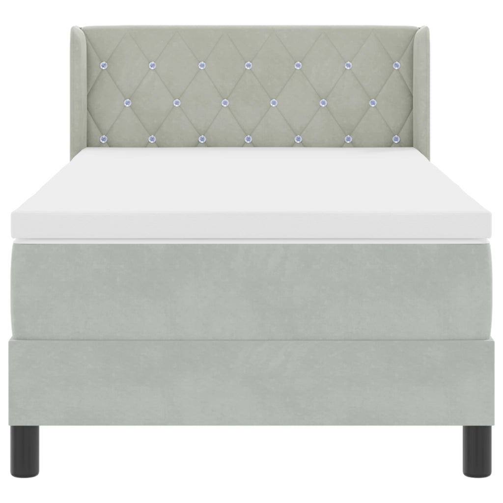 Letto Box Spring con Materasso Grigio Chiaro 90x190 cm Velluto