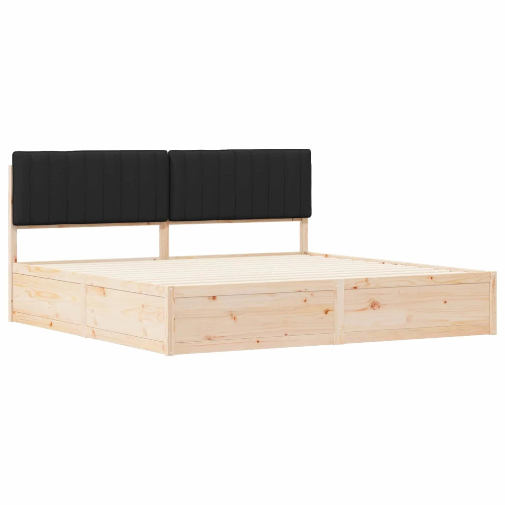 Letto con Testiera Rivestita Nero 200 x 200 cm Pino massello