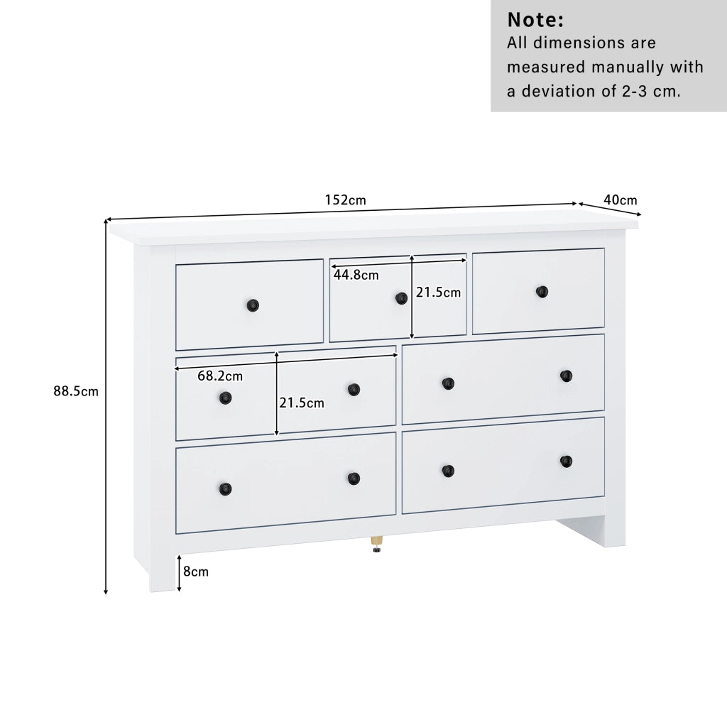 Credenza con 7 cassetti - per cucina e soggiorno - in truciolato - 152x40x89 cm - bianco