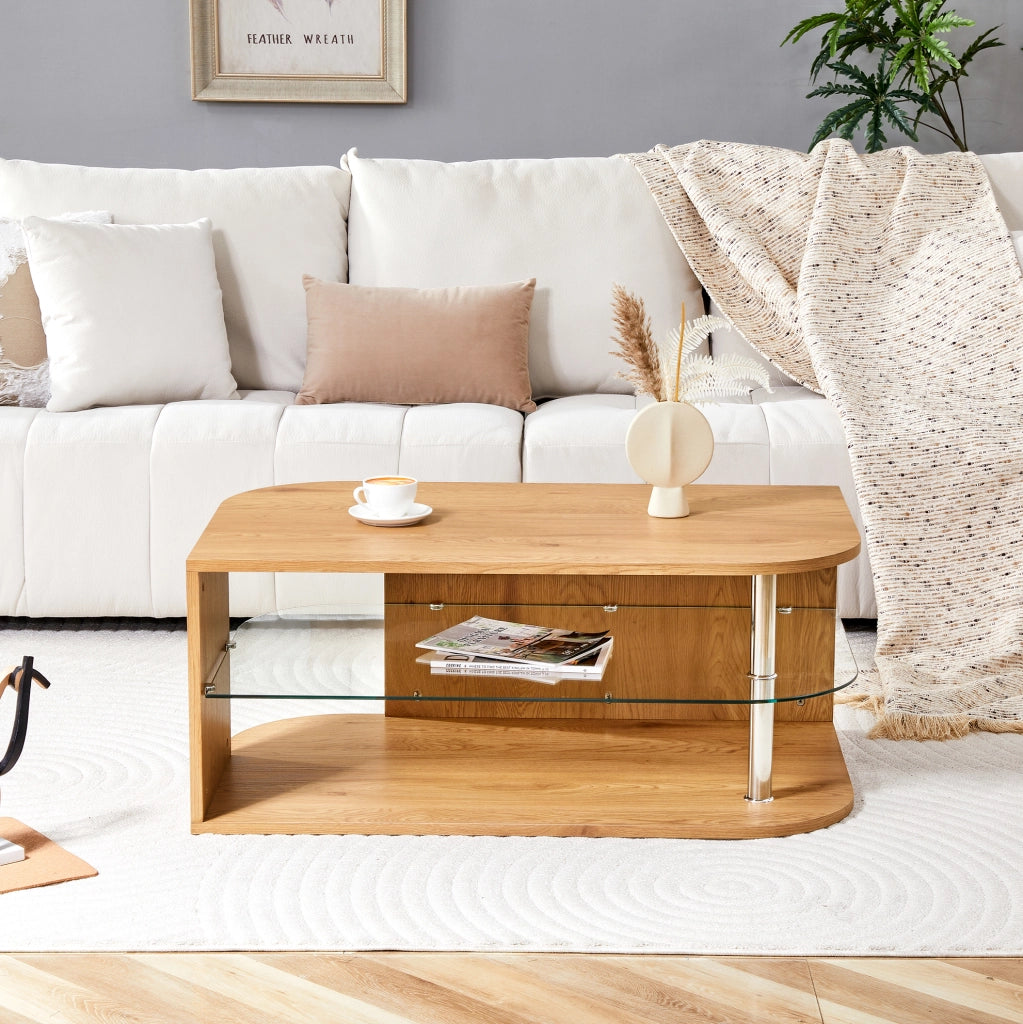 Tavolino da caffè 100x60x42 cm con doppio spazio contenitore in MDF naturale