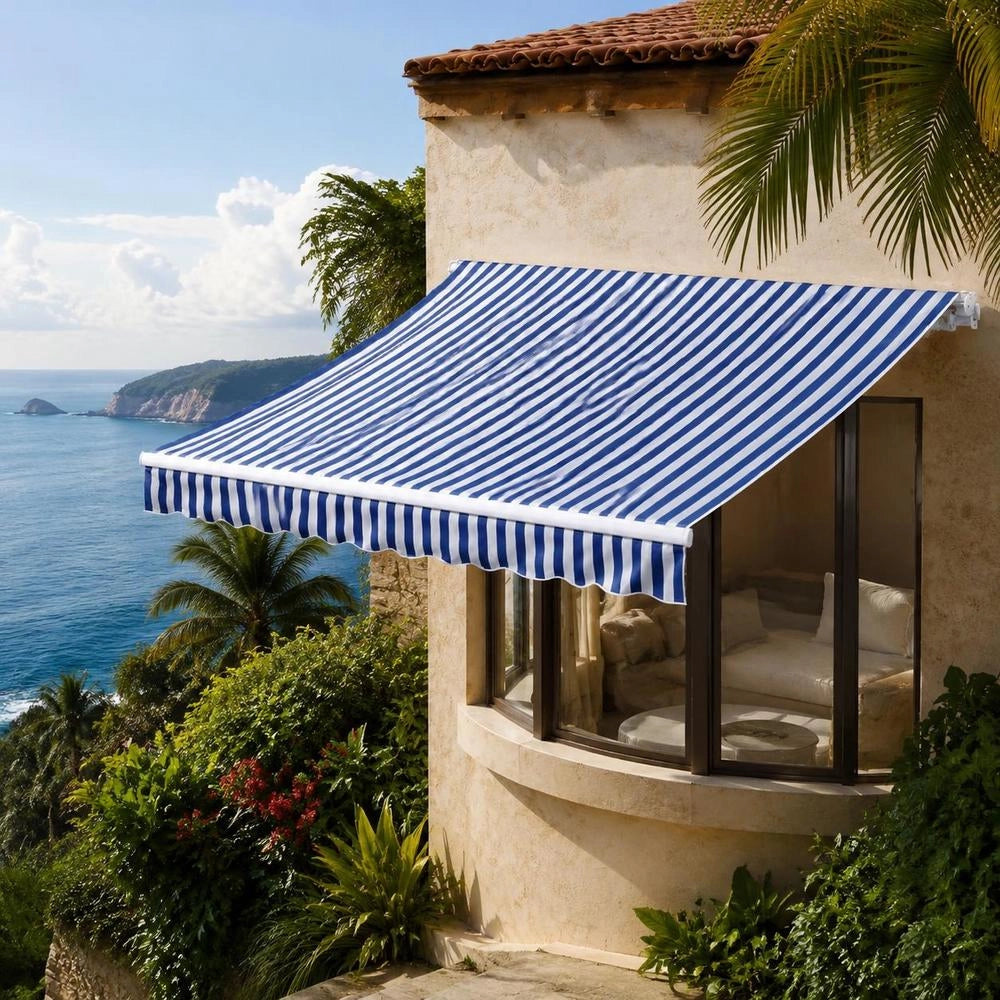 Awning Fabric Canvas Blue & White 500x300 Cm