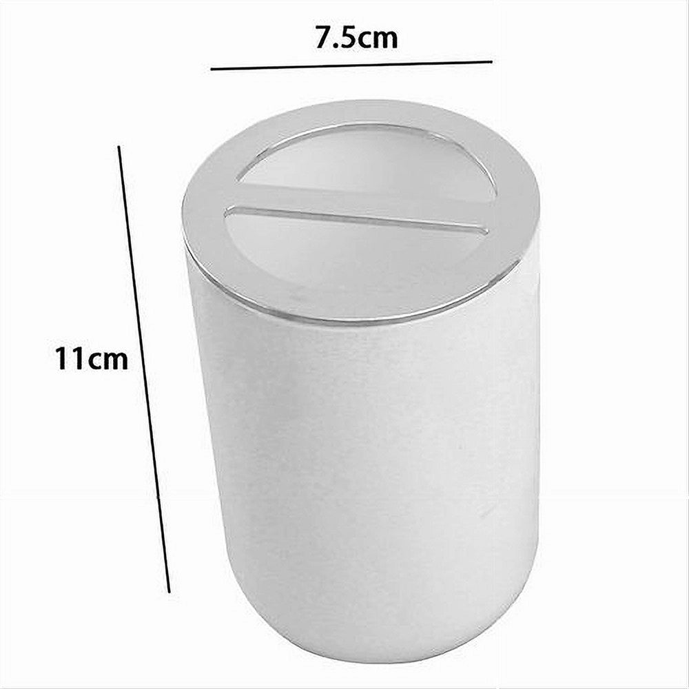 Trade Shop - Porta Spazzolini Bicchiere Accessorio Per Arredo Bagno 2 Fori Bianco Silver 69462 -