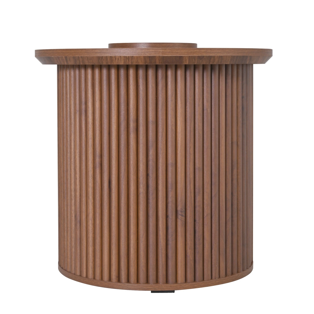 OKWISH Tavolino da Caffè Ovale con Vani Integrati e Ripiani Aperti, per Soggiorno, MDF, Noce, 105×50×46,5 cm