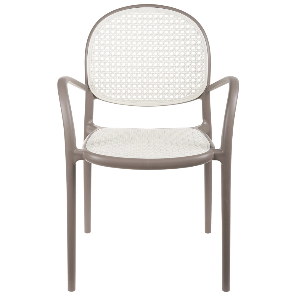 Set di 2 sedie da pranzo in plastica marrone chiaro per giardino e cucina all'aperto dal design retrò