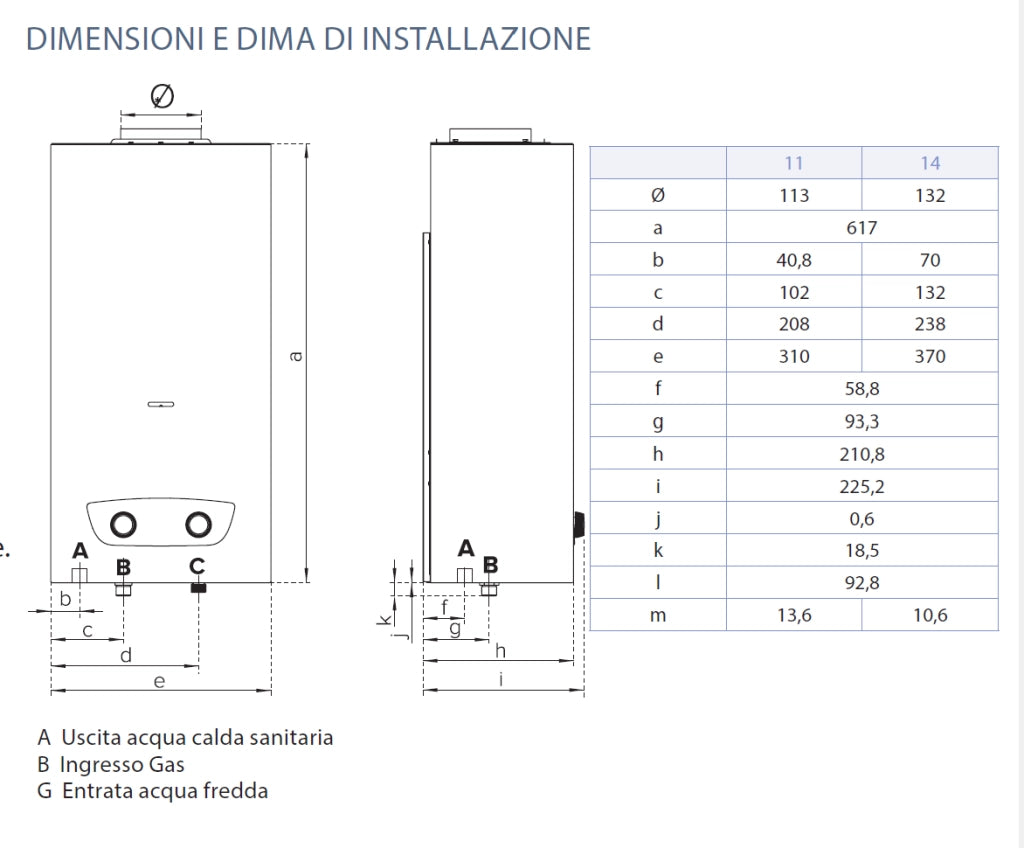 SCALDINO A GAS BRD LNX CAMERA APERTA 11 LT METANO 3632416 Chaffoteaux