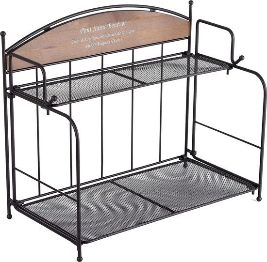 Kruidenrek per Cucina 2 Livelli in Metallo e Legno con Scomparto Opportuno, Modello 3