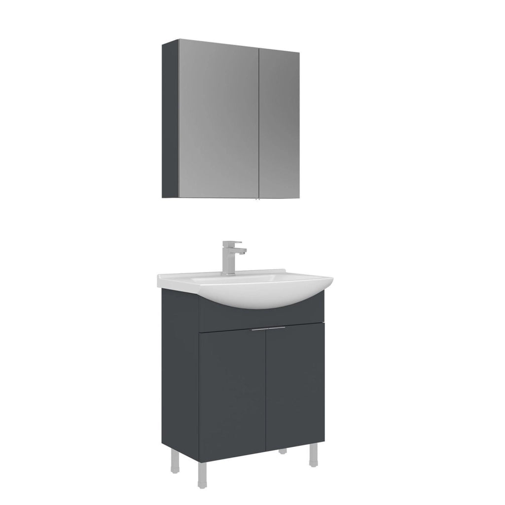 Set mobile lavabo con specchio (2 pezzi) "Purus 65" - 65 x 50 x 83 cm - Antracite opaco