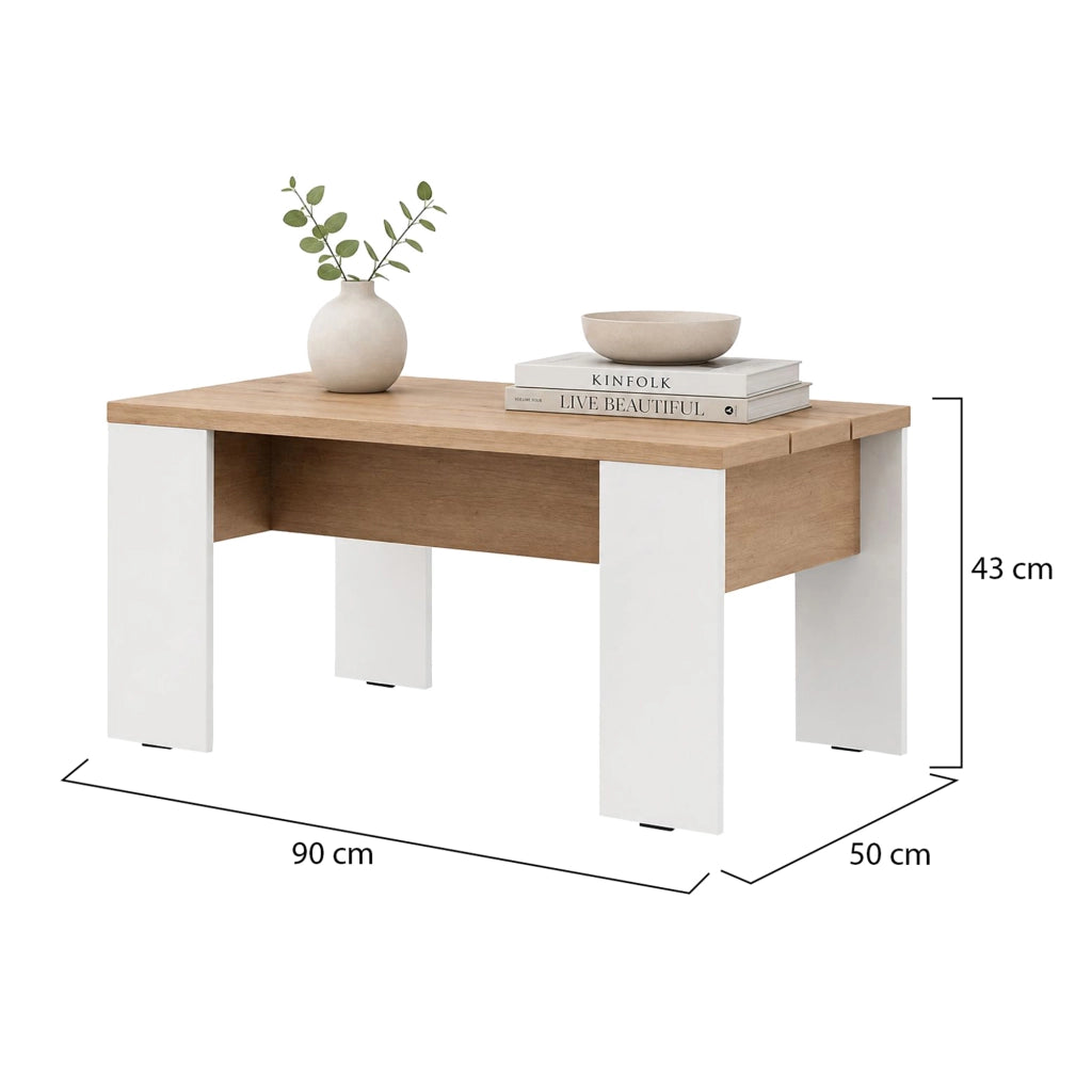 Riposto, Tavolino da Salotto Forma Rettangolare, 90x50x43h cm Marrone Rovere Nodi