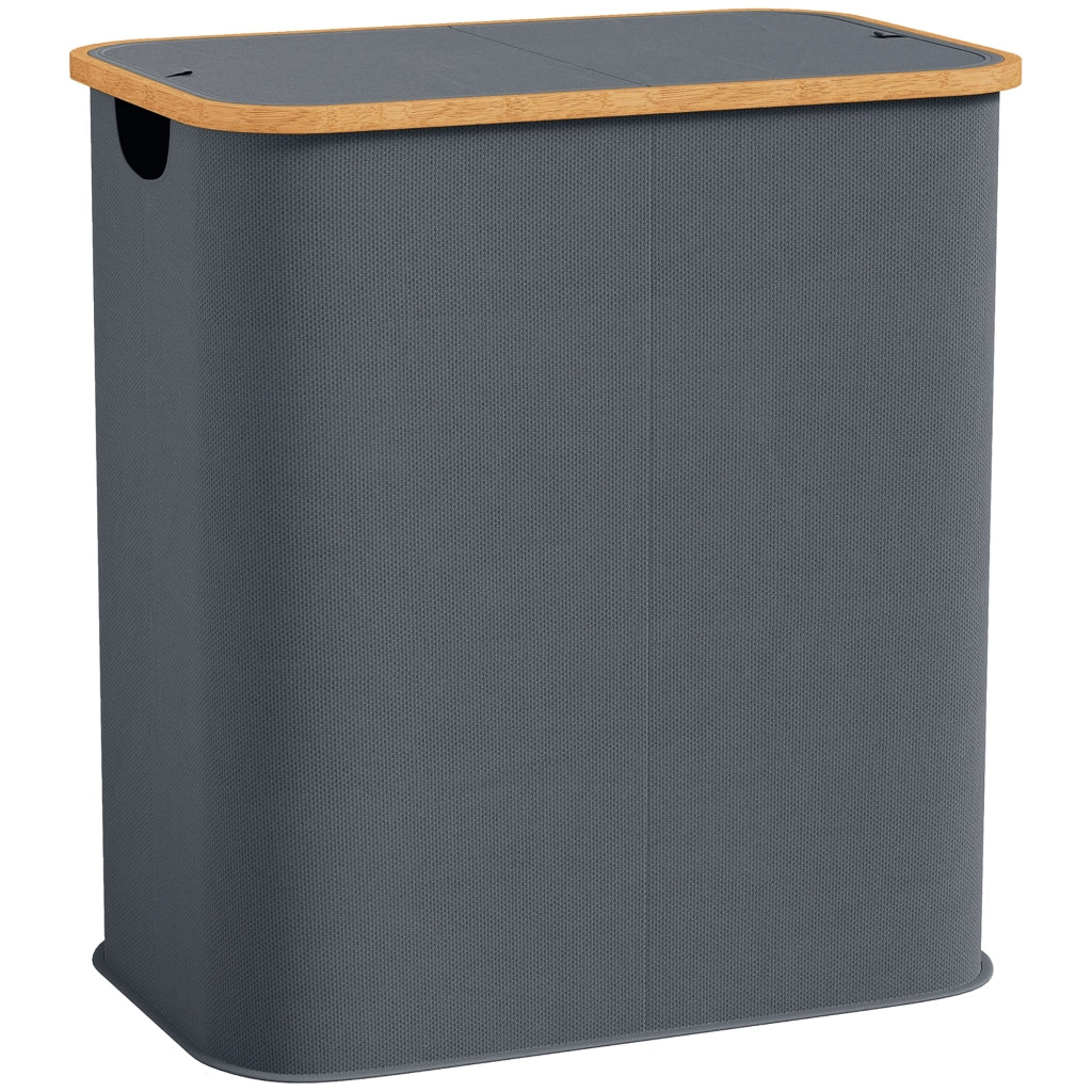 Cestino bucato doppio pieghevole 80 L ¨C zephmum ¨C grigio con coperchio