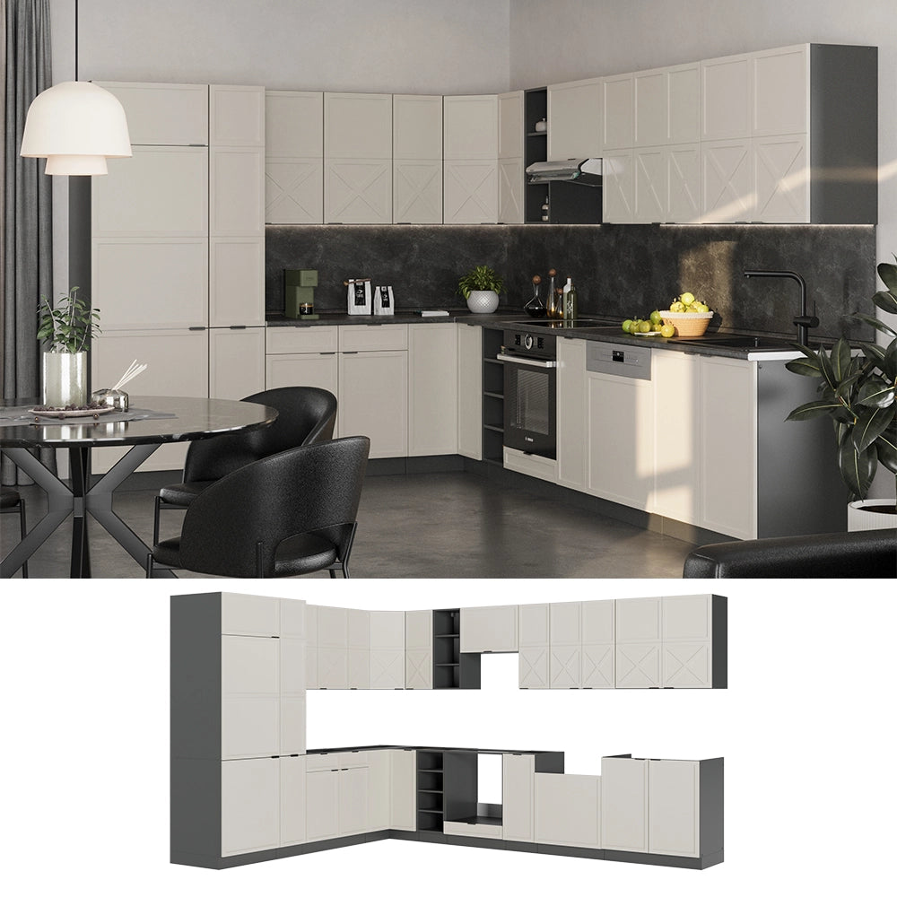 Cucina angolare completa Fame-Line GrigioBeige/Antracite 347 x 60 cm, PL Marmo Vicco