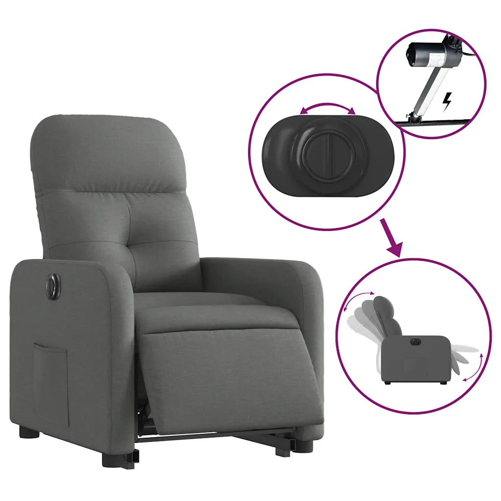 vidaXL Poltrona Alzapersona Reclinabile Elettrica Grigio Scuro Tessuto