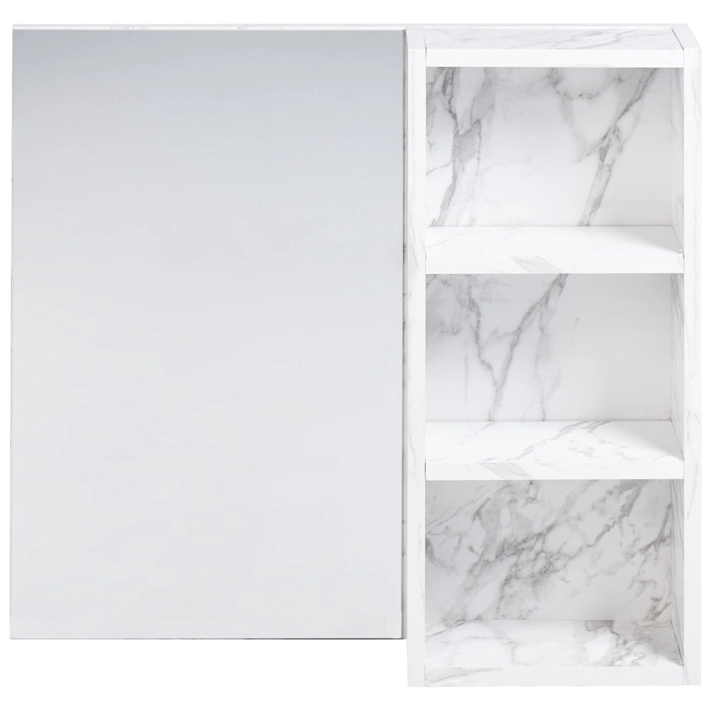 Mobiletto da bagno a parete con armadio a specchio effetto marmo bianco Finitura melaminica