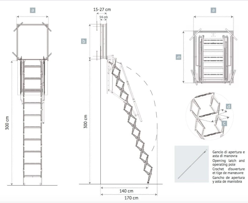 SCALA RETRATTILE A PARETE Cm 60X90 H300 A PANTOGRAFO SCARI WALL