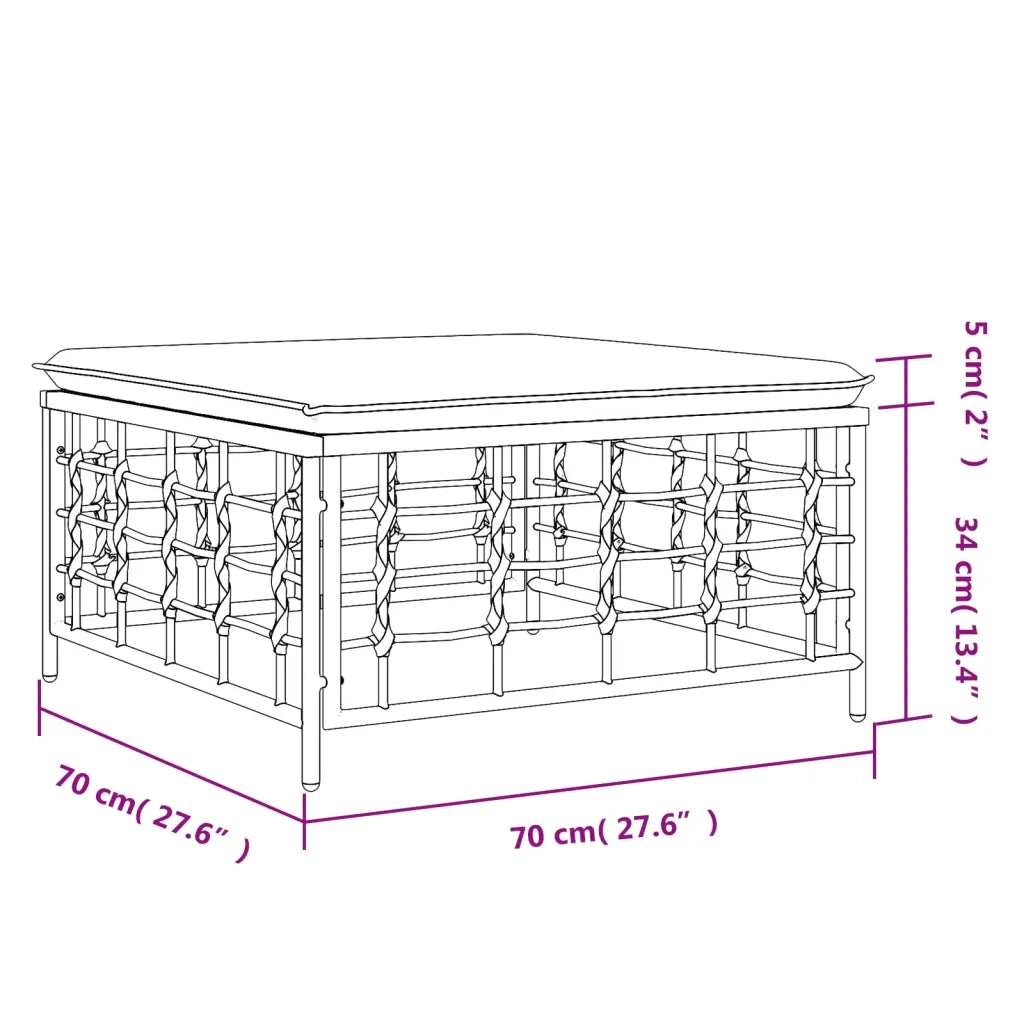 Poggiapiedi da Giardino con Cuscino in Polyrattan Grigio Scuro CFW7930619