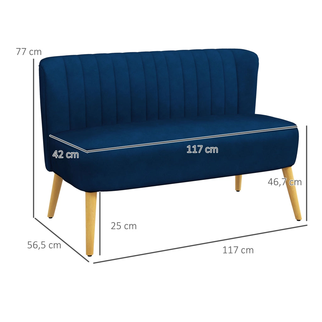Divano 2 posti retr¨° ¨C Xylo ¨C gambe in legno, 117x56.5x77 cm, blu
