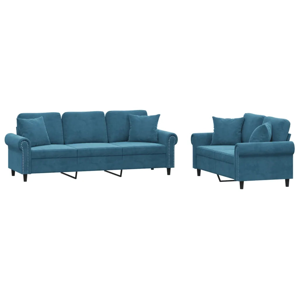Set di Divani 2 pz con Cuscini Blu in Velluto 3202279
