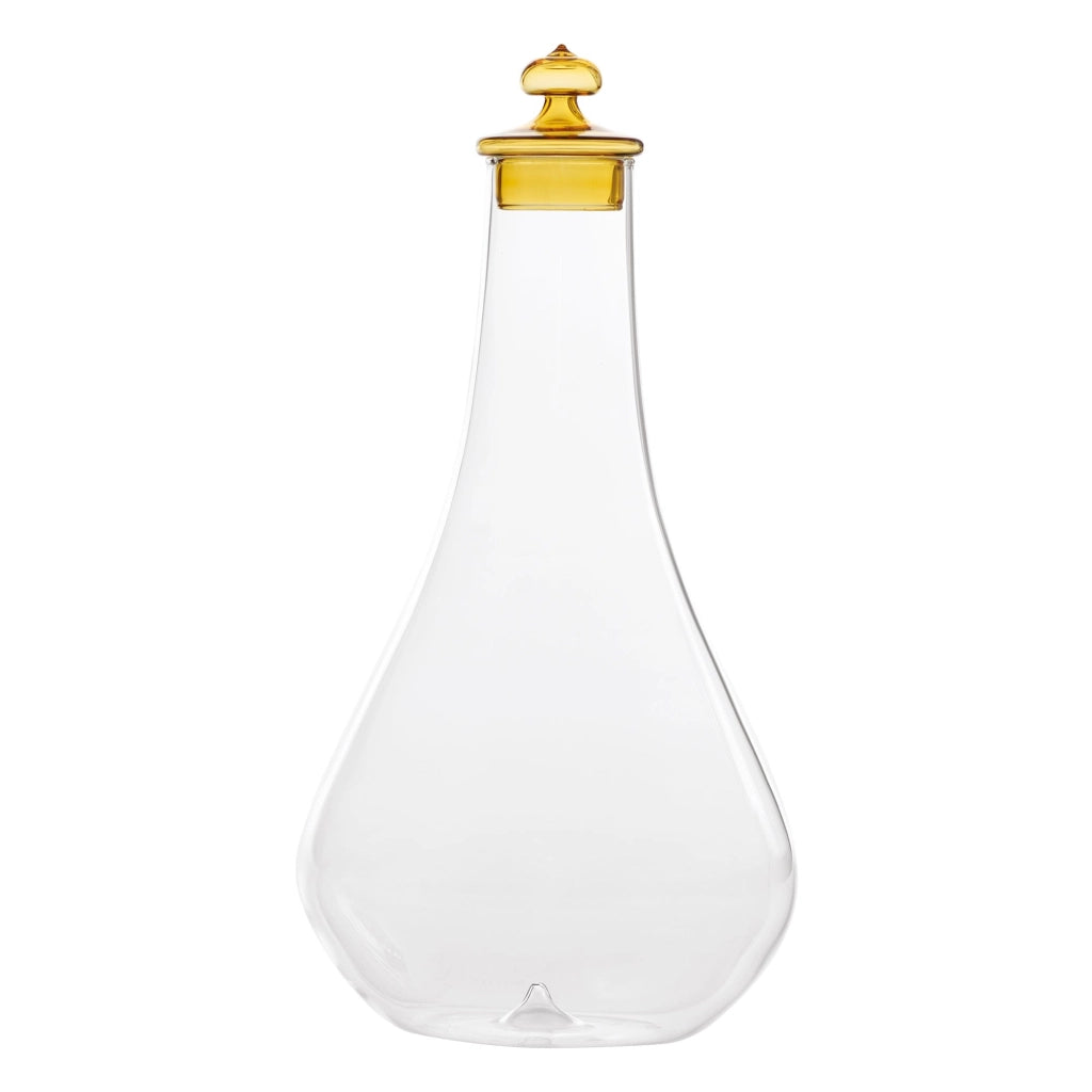 Zafferano Bottiglia Collezione Pirolo in vetro borosilicato soffiato a mano colore Ambra con tappo scultura dal design unico e sofisticato