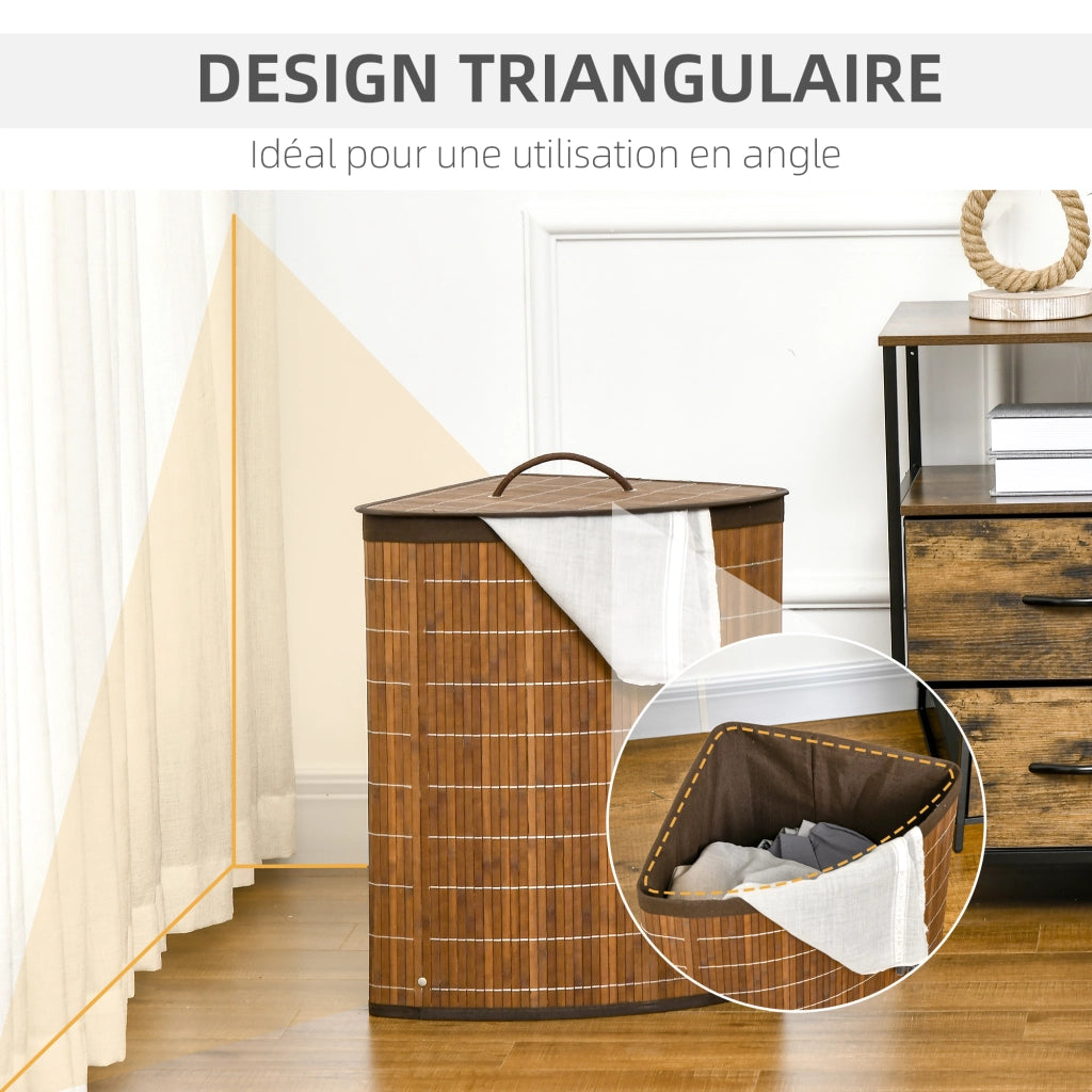Cestino per il bucato in bamb¨´ angolare 55L ¨C zephmum ¨C marrone 38x38x57