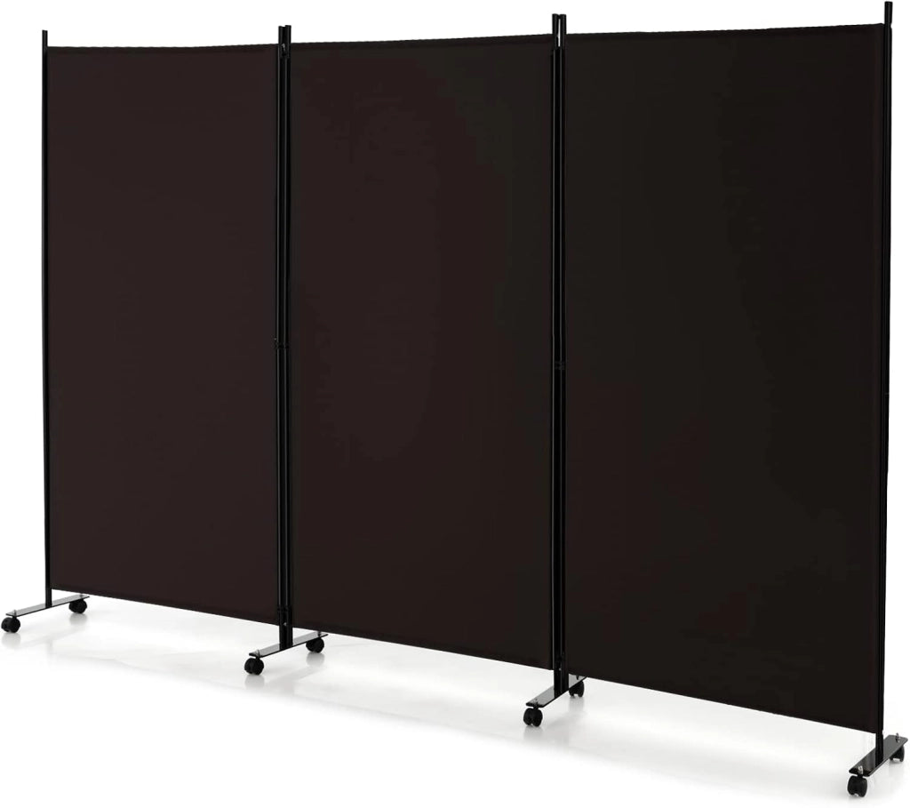 Divisorio Paravento con Ruote 3 pezzi, Divisorio da Parete in Ferro, Protezione Privata per Camera da Letto, Ufficio, 260 x 180 cm, 5 Colori (Caffè)