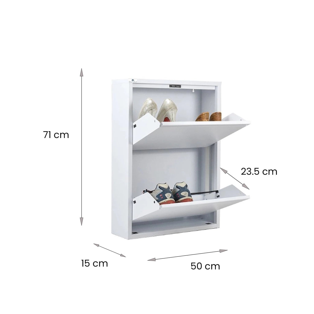 Scarpiera Igina, Mobile portascarpe in metallo, Armadio da ingresso multiuso, Mobiletto per calzature, 50x15h71 cm, Bianco