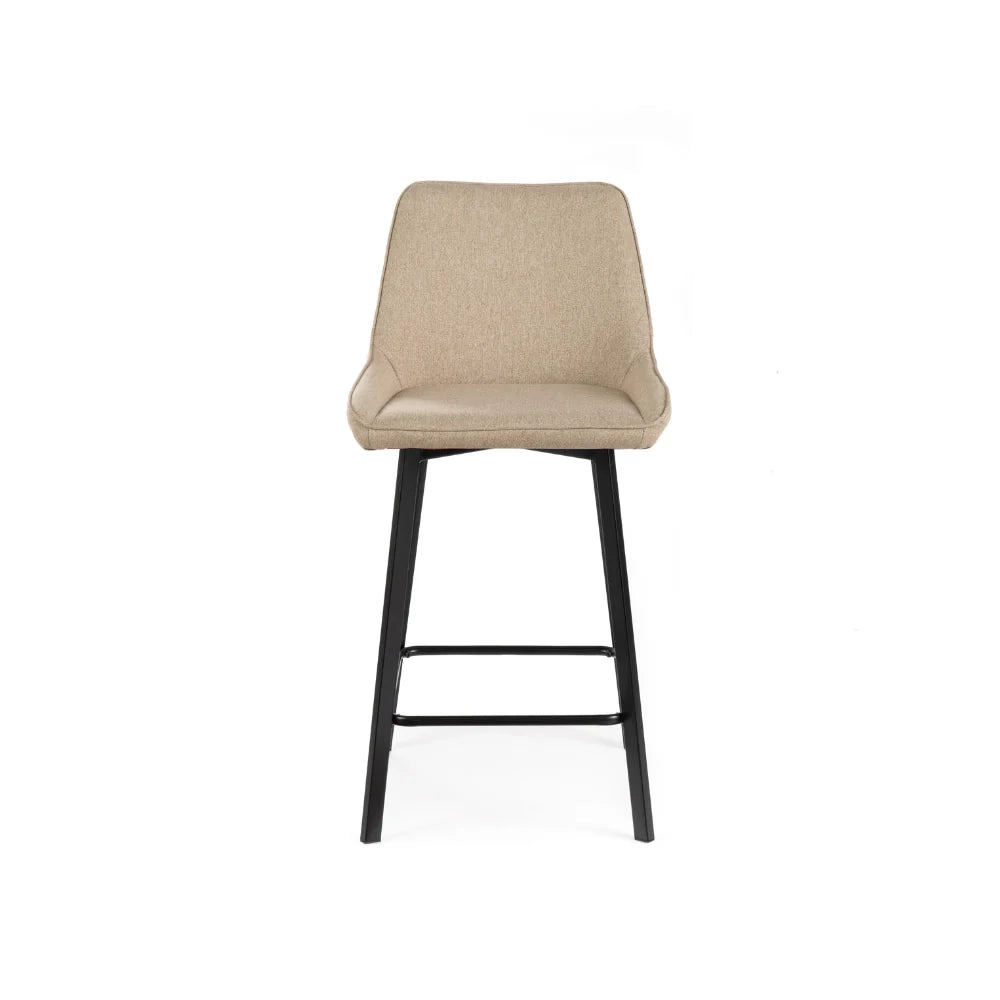 Set di 2 sgabelli da bar e cucina in tessuto beige Fynn con struttura in metallo e poggiapiedi | Duzzle