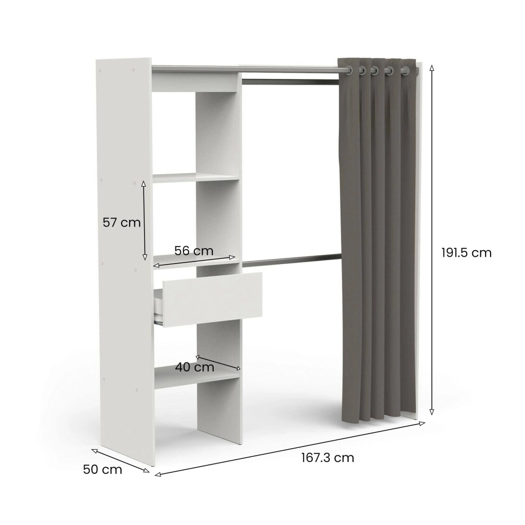 Guardaroba grande Serpentina, Mobile camera da letto, Cabina armadio portabiti, Armadio appendiabiti, 167x50 h192 cm, Bianco opaco