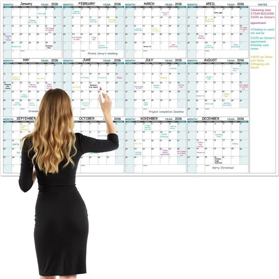 Pianificatore per la Parete 2026 - Grande Calendario da Appendere 147 x 94 cm - Calendario per la Parete Impermeabile - Senza Data - Ideale per la Casa/Studio - Perfetto per la Gestione della Famiglia