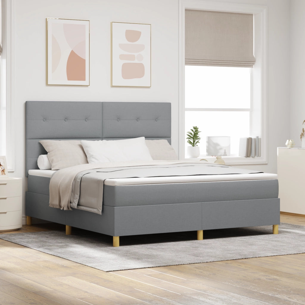 Letto con Rete a Molle e Materasso Grigio Chiaro Super King in Tessuto