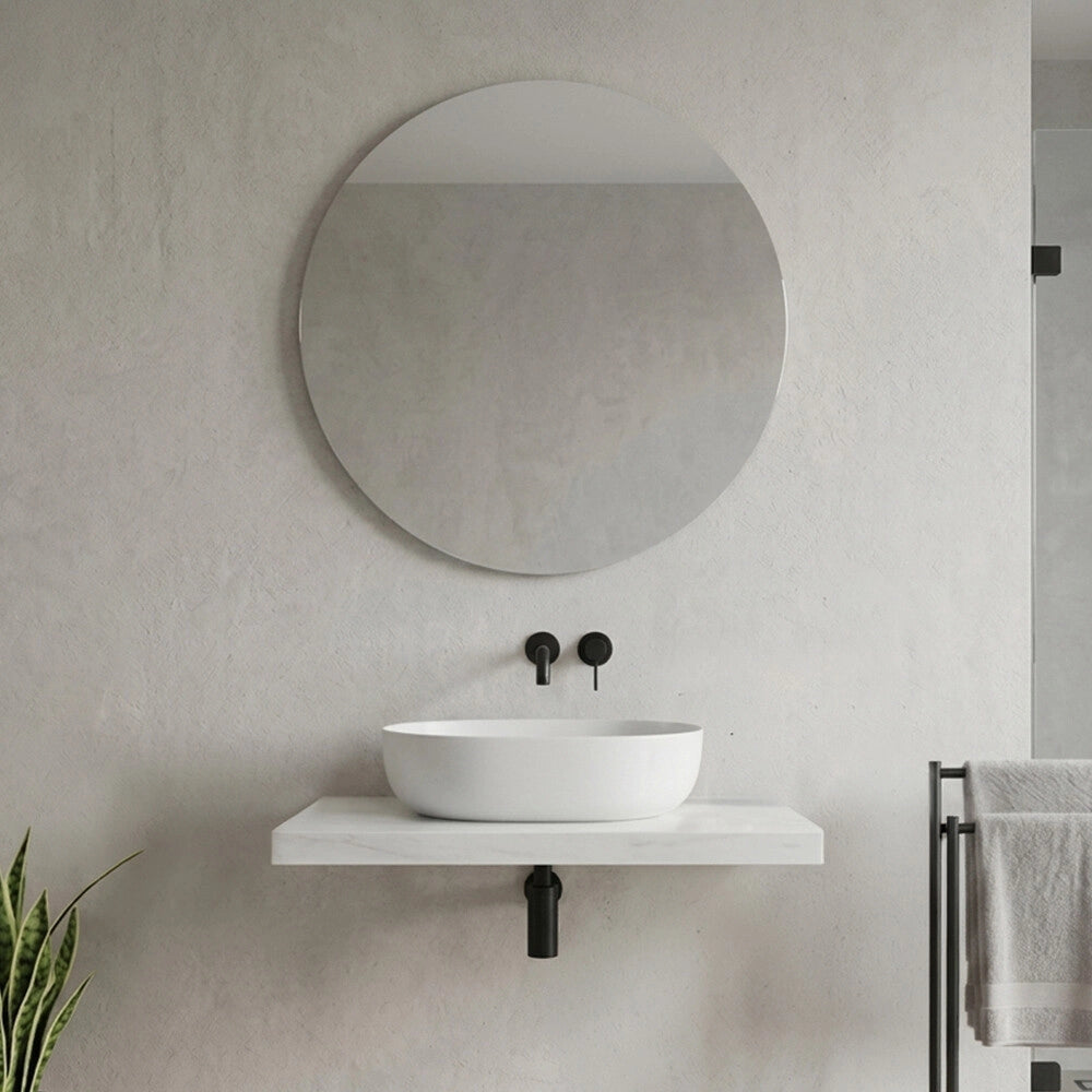 Mensolone bagno 80 cm in legno effetto marmo bianco carrara Levia