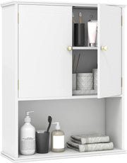 Mobile da Bagno da Parete, Mobiletto Salvaspazio a Muro a 2 Ante con Ripiano Aperto e Ripiano Regolabile, Armadietto per Cucina, Soggiorno e Ingresso, 60 x 21 x 75 cm (Bianco)