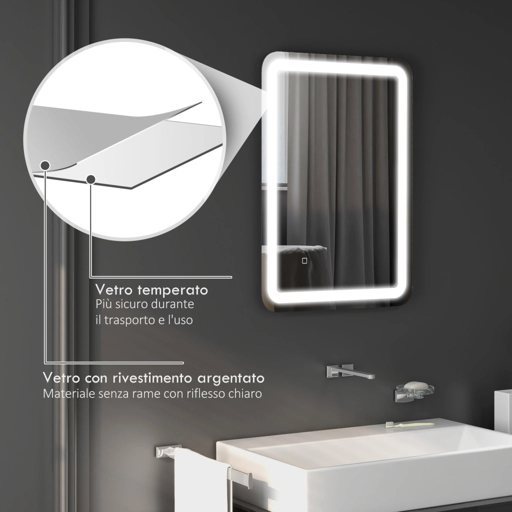 Specchio Bagno con Luce LED ¨C zephmum ¨C Bianco 70x50 cm