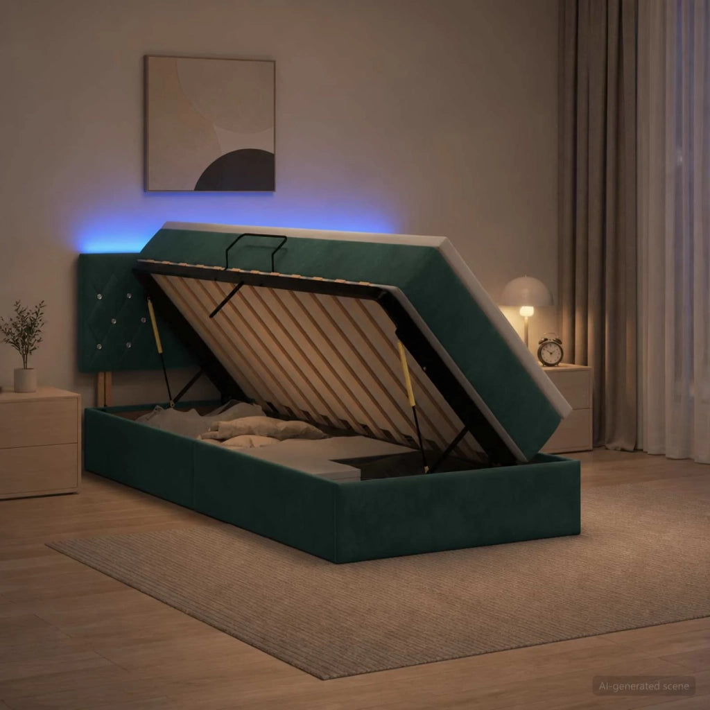 Letto con contenitore LED e materasso Verde Scuro 100 x 200 cm 3459171