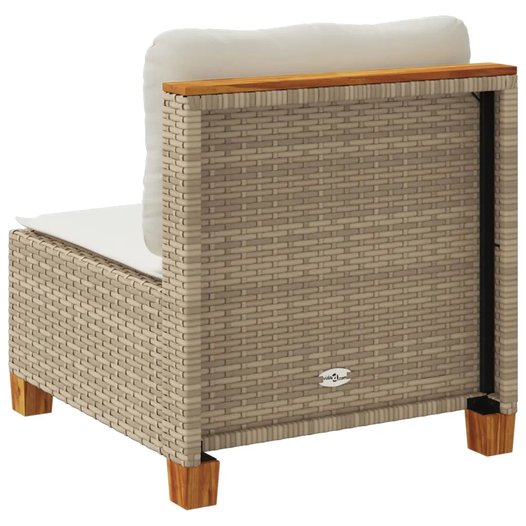Divano Giardino Senza Braccioli con Cuscini Beige in Polyrattan 365907