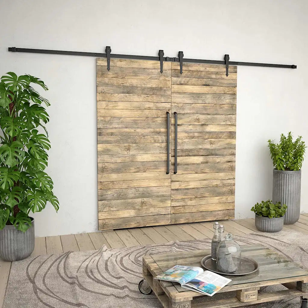 Kit di Binari per Porte Scorrevoli 2x183 cm in Acciaio Nero 275606