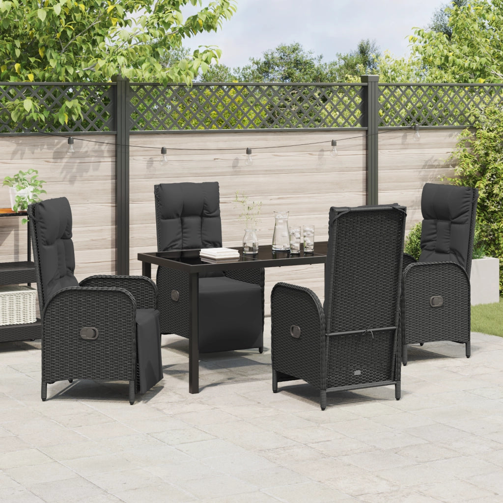 Set da Pranzo da Giardino 5 Pezzi con Cuscini Neri Polyrattan