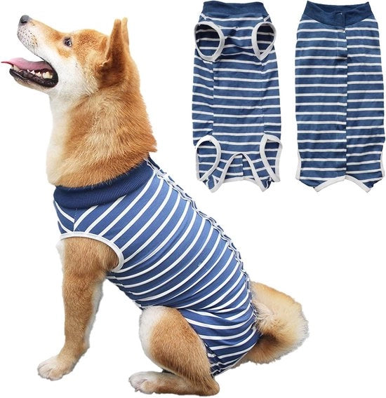 Kit di cura per cani - 2 pezzi - gilet postoperatorio regolabile - blu - abbigliamento medico per animali domestici