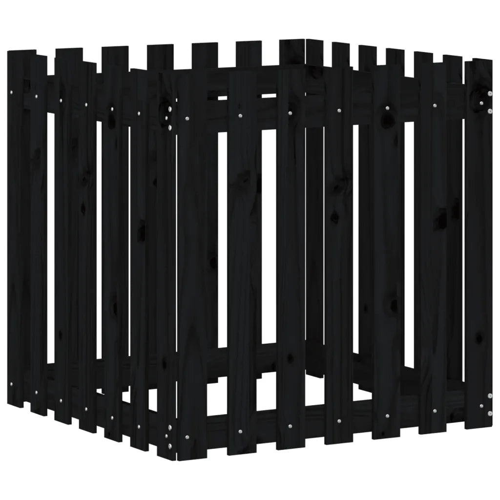 Fioriera Giardino a Recinzione Nera 70x70x70 cm Massello Pino 832464
