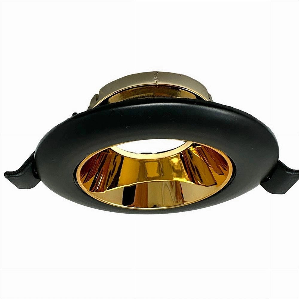 Trade Shop - Portafaretto Tondo Orientabile Incasso Supporto Faretto Nero E Oro P27-gu10-no -