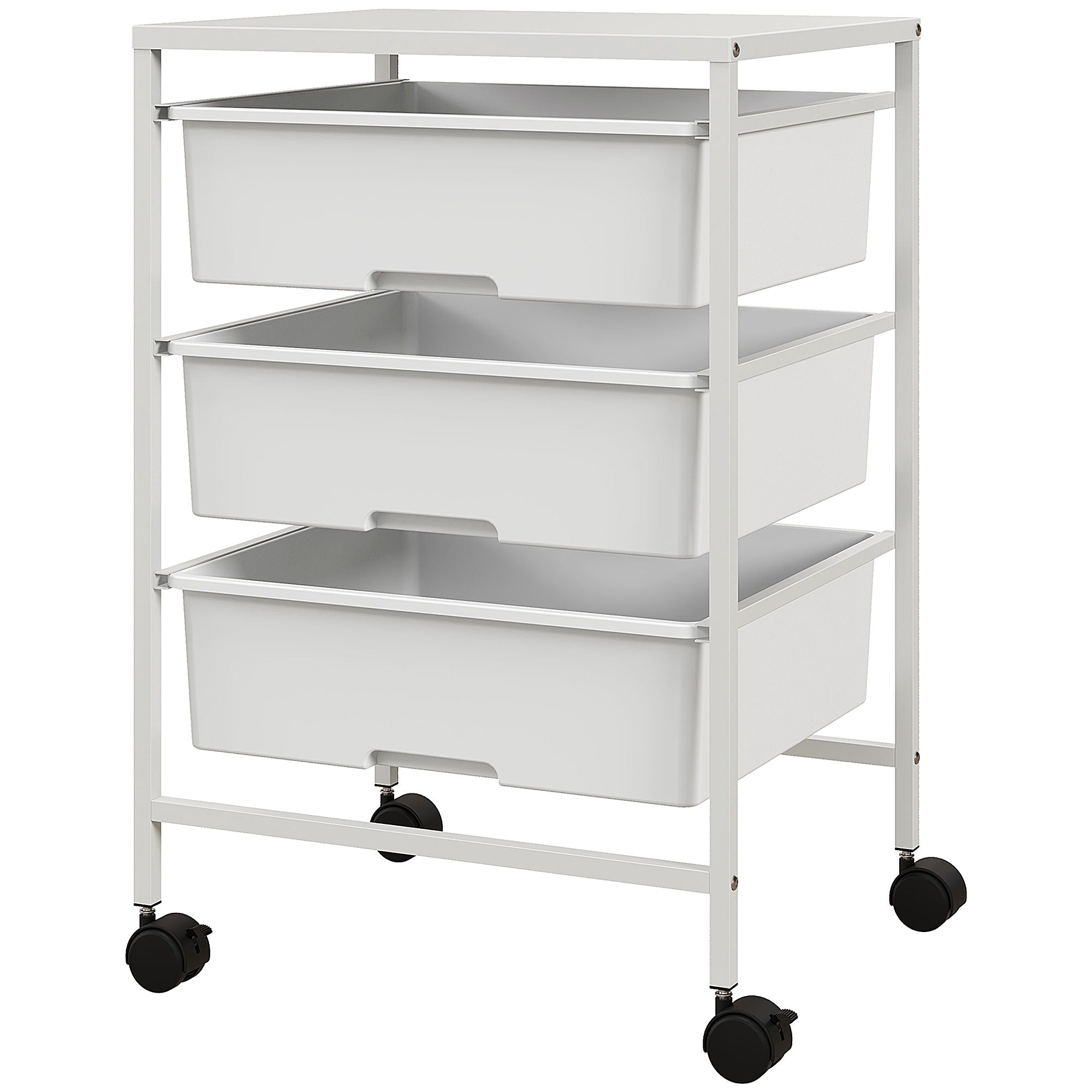 Carrello Multiuso con 3 Cestini Estraibili e Ruote 40,8x33,5x60,5 cm in Acciaio e PP Bianco