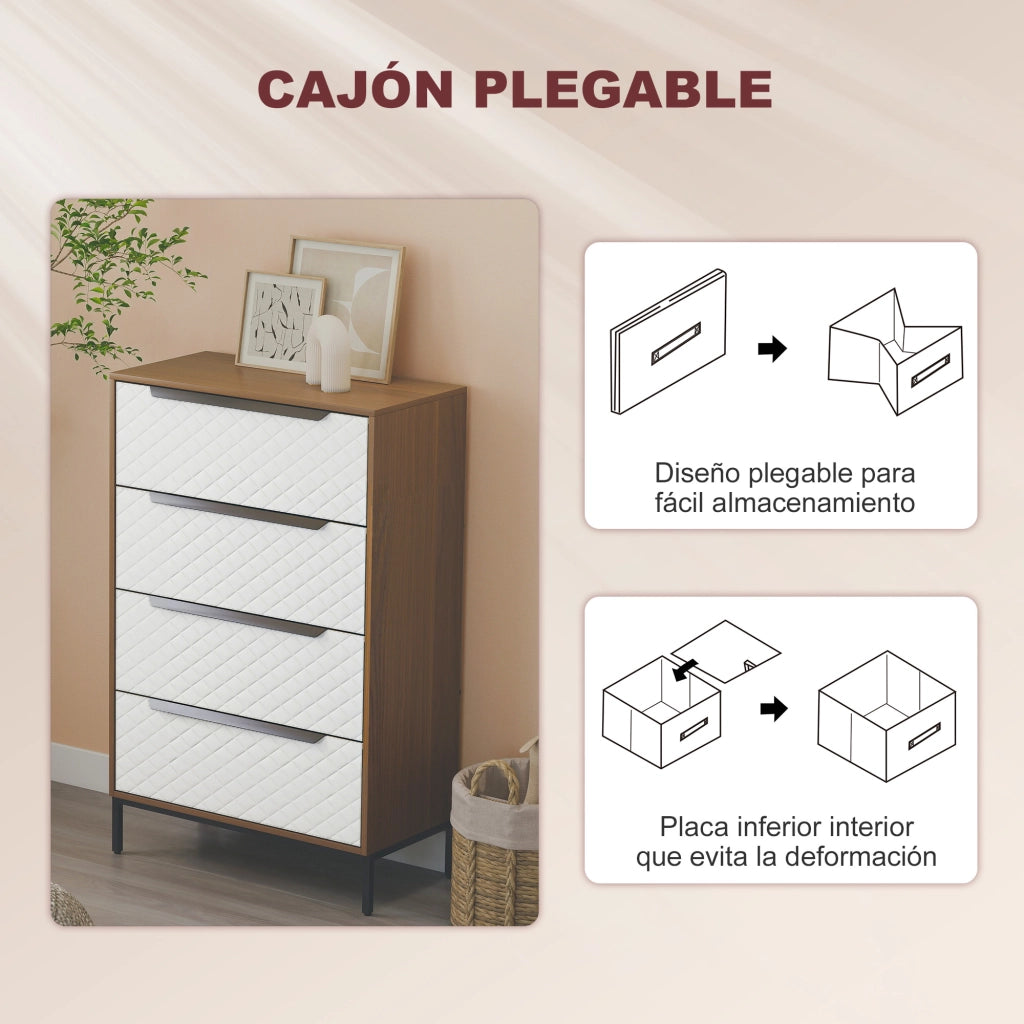 Cassettiera con 4 cassetti in tessuto ¨C Zephmum ¨C Bianco e naturale 60x40x