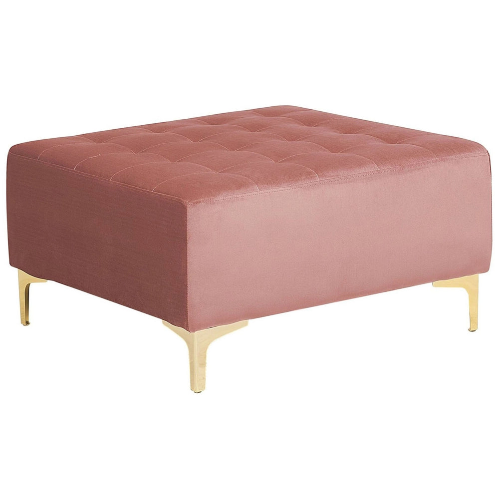 Poggiapiedi quadrato in tessuto trapuntato in velluto rosa ottomana moderno con gambe dorate