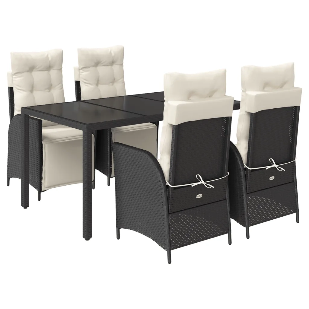 Set da Pranzo da Giardino 5 pz Nero con Cuscini in Polyrattan 3213316