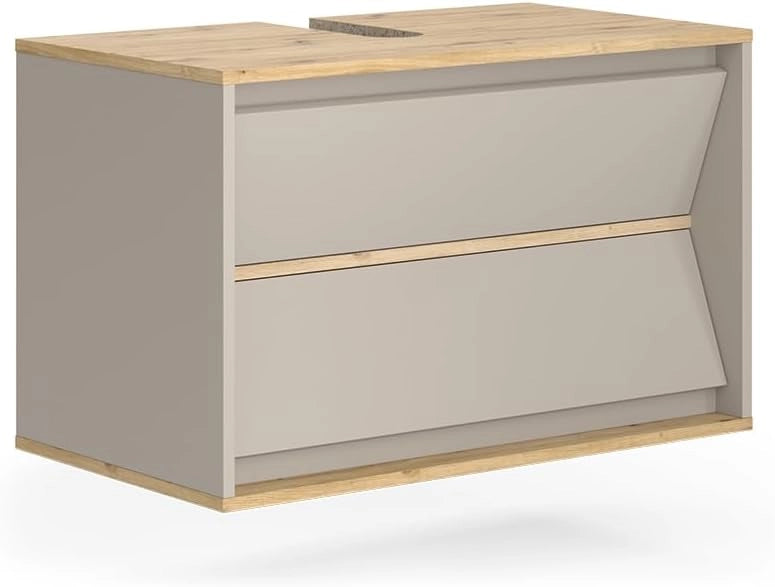Mobile sottolavabo per bagno Edelin, Antracite/Artisan, 100 x 50 cm con 2 cassetti, per montaggio a parete e compatibile con sifoni standard