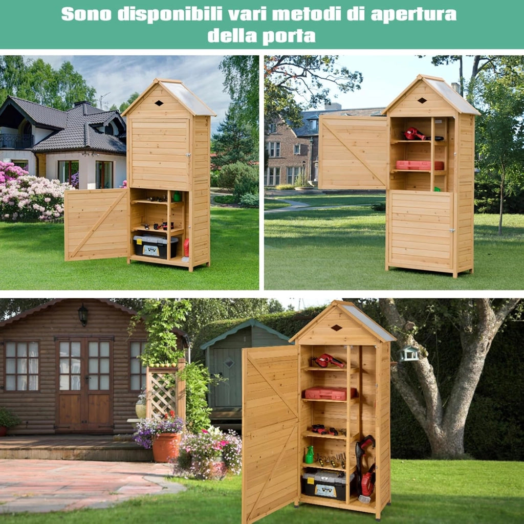 Armadio da Esterno, Casetta da Giardino in Legno con Tetto Galvanizzato Impermeabile, Mensole e Chiusura a Chiave, Ripostiglio da Balcone, Cortile e Giardino (80 x 45 x 177 cm)