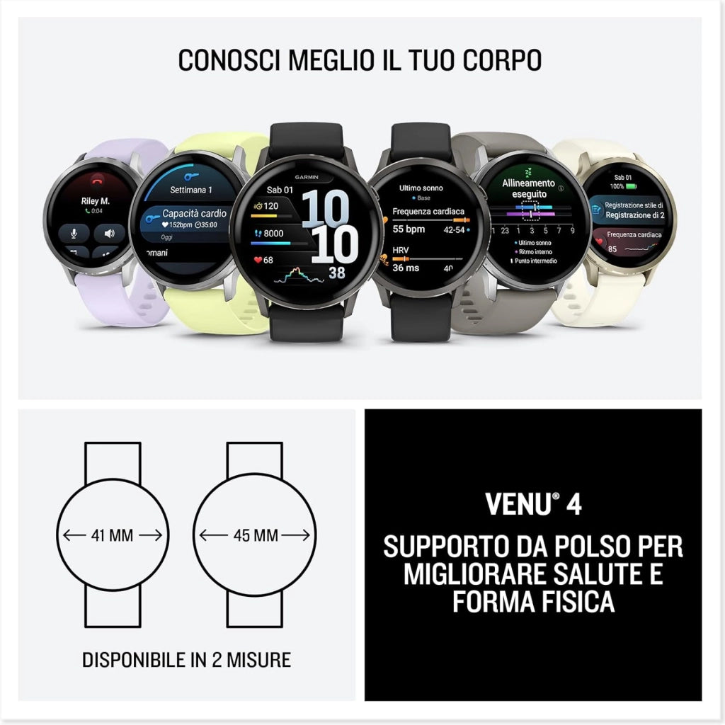 Garmin Venu 4, 41mm, Smartwatch per il fitness, Display AMOLED 1,2", Speaker e Microfono, Comandi Vocali, GPS Multi-band, Torcia, 80+ App per lo Sport, Autonomia 10 giorni, Beige & Lunar Gold