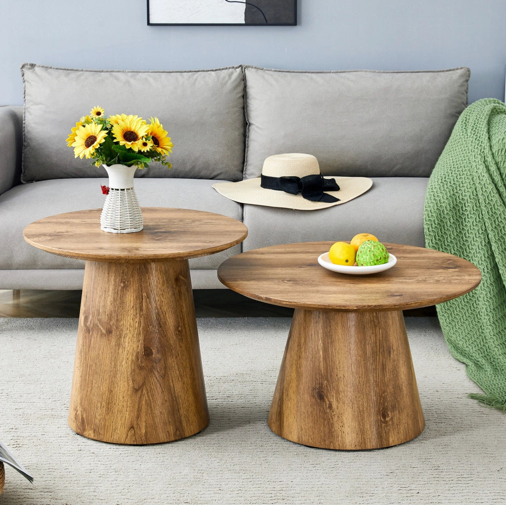 Set di 2 tavolini rotondi con effetto legno in MDF naturale