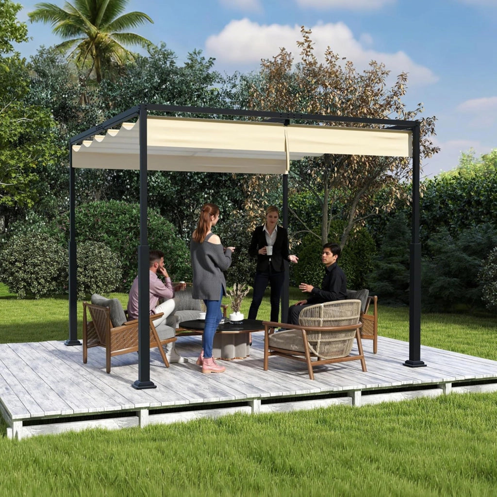 Pergola 3x3m, baldacchino impermeabile, stabile invernale, gazebo con ombreggiatura regolabile, protezione solare per giardino, terrazza e balcone, beige