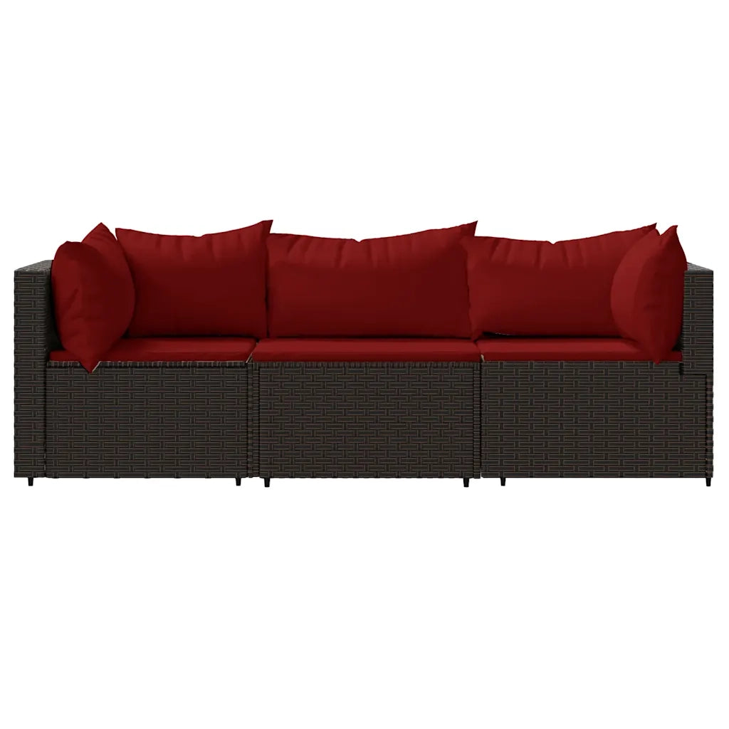 Set Mobili da Giardino 3 pz con Cuscini in Polyrattan Marrone CFW3400031